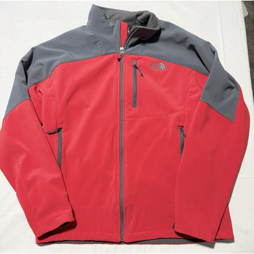 The North Face Apex Bionic Softshell Jacket Mens L Red Charcoal Gray Full Zip